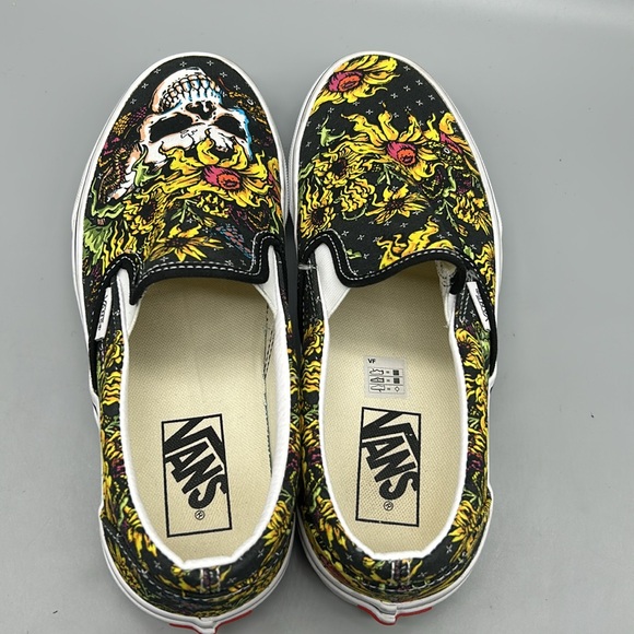 Women Vans Slip On Beauty Skull Skate Shoe Size 8.5 Sunflower Skull - Picture 5 of 9